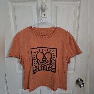 American Eagle x Keith Haring Unisex Graphic T-Shirt Orange Cropped Size Medium